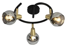 Plafondlamp zwart 44,5 cm met smoke glas 3-lichts - Vidro Art Deco E14 Binnenverlichting Lamp