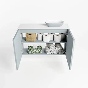 Mondiaz Fowy toiletmeubel 80cm clay met lichtgrijze waskom rechts zonder kraangat