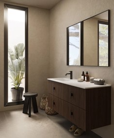 Muebles Avila badmeubel ribbelfront 120cm walnoot met wastafel links met kraangat