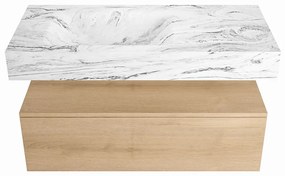 Mondiaz Alan DLux badmeubel 100cm washed oak 1 lade met wastafel glace links zonder kraangat