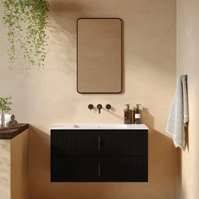 Muebles Marbella badmeubel ribbelfront 100cm zwart mat met witte wastafel zonder kraangat