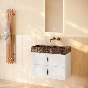 Muebles Murcia badmeubel ribbelfront 80cm wit mat met Dark Emperador wastafel zonder kraangat