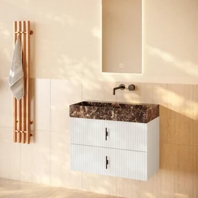 Muebles Murcia badmeubel ribbelfront 80cm wit mat met Dark Emperador wastafel zonder kraangat
