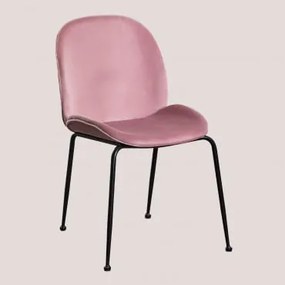 Set van 4 Pary fluwelen eetkamerstoelen Pioenroos & Zwart - Sklum