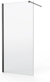 Nemo Spring Walk-In - vaste wand - 8mm helder glas - easyclean - veiligheidsglas - omkeerbaar - 140x200cm - stabilisatiestang 120cm - zwart WR140-B/C