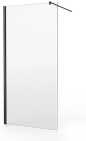 Nemo Spring Walk-In - vaste wand - 8mm helder glas - easyclean - veiligheidsglas - omkeerbaar - 140x200cm - stabilisatiestang 120cm - zwart WR140-B/C