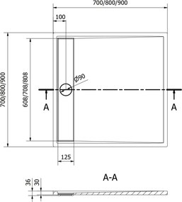 Mexen Amon vierkante douchebak SMC 90 x 90 cm, grijs - 4F619090