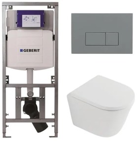 QeramiQ Dely Toiletset - 36.3x51.7cm - diepspoel - rimless - Geberit UP320 inbouwreservoir - softclose toilet zitting 35 mm - bedieningsplaat licht grijs - rechthoekige knoppen - mat wit SW1026254/SW1000767/0701131/SW1102375