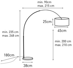 Booglamp staal stoffen kap wit 45 cm - XXL Modern E27 Binnenverlichting Lamp