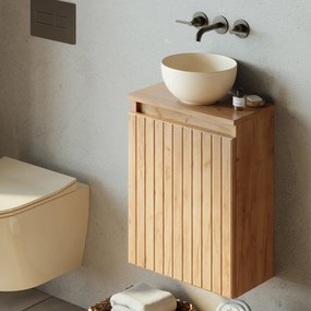Fontana Bano toiletmeubel ribbelfront warm eiken 40x22cm met waskom in licht ivoor