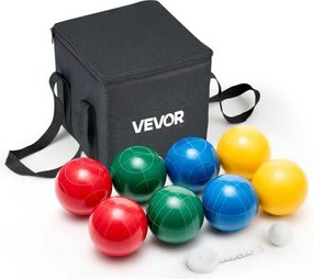 VEVOR Bocce-set met 8 harsballen (107 mm) &amp; kralen &amp; draagtas (zwart) &amp; meetlint, rood/groen/blauw/geel, voor 2 tot 8 spelers, Bocce-spelset voor strand, gazon, familie, tuin, buiten