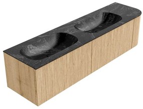 Mondiaz Kurve-dlux 175cm badmeubel ronding rechts oak met 2 lades en 1 deur en wastafel stor small dubbel/links 2 kraangaten lava
