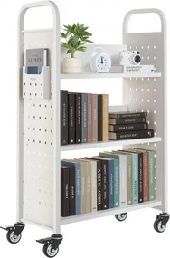 VEVOR Boekenwagen, draagvermogen 150 kg, Bibliotheekwagen, 77 x 38 x 122 cm, enkelzijdige L-vormige boekenplank met dubbele remwielen, Boekenplankwagen voor woonkamer, kantoor, school, wit