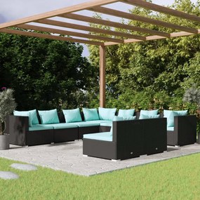 vidaXL 9-delige Loungeset met kussens poly rattan zwart