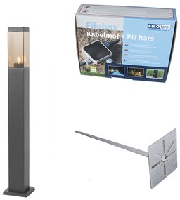 Buitenlamp donkergrijs met smoke glas met grondpin en kabelmof 80cm IP44 - Malios