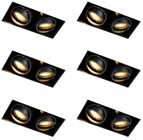 Set van 6 Inbouwspot zwart draai- en kantelbaar Trimless 2-lichts - Oneon Honey GU10 Binnenverlichting Lamp