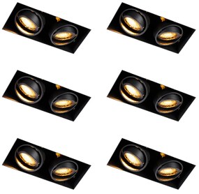 Set van 6 Inbouwspot zwart draai- en kantelbaar Trimless 2-lichts - Oneon Honey