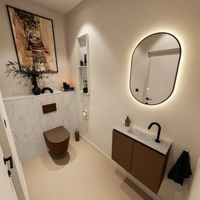 MONDIAZ TURE-DLUX 60cm toiletmeubel Rust. EDEN wastafel Opalo positie midden. Met 1 kraangat. TUREDX60RUSM1OPA