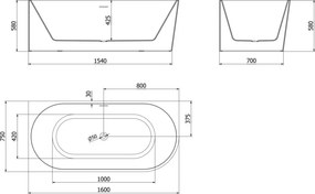 Mexen Mia vrijstaande hoekbadkuip links 160 x 75 cm, wit, overloop goud geborsteld - 52691607500L-55