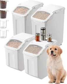 VEVOR Rijstbewaarcontainers Hondenvoerdispenser 4 stuks 2 x 15 L / /20 L x 2 Containers voor Keuken Ingrediënten Granen, Huisdiervoercontainer met Wielen Maatbeker Luchtdichte Deksel