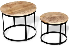 vidaXL 2-delige Salontafelset rond 40/50 cm ruw mangohout