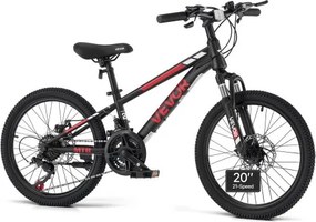 VEVOR Mountainbike 20 inch 21 versnellingen Carbonstaal Zwart voor recreatief fietsen en lichte offroad-tochten, 80 kg draagvermogen, bel, reflectoren en lichtbevestiging voor goede zichtbaarheid.