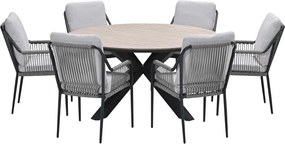 Garden Impressions Stevie tuinset 7-delig taupe - Tulli tuintafel Ø148x75 cm light teak vironwood
