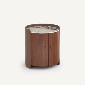 Mini-bar bijzettafel, walnootfineer, keramiek en leer, FIRMO