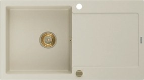Mexen Leo granit spoelbak 1-kompartiment met afdruiprek 900 x 500 mm, beige, gouden sifon - 6501901010-69-G