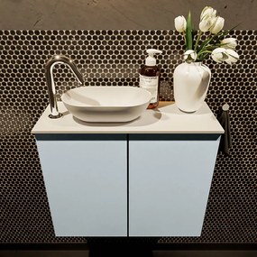 Mondiaz Fowy toiletmeubel 60cm clay met witte waskom links en kraangat