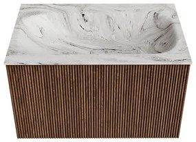 Mondiaz Kurve-dlux 70cm badmeubel walnut met 1 lade en wastafel big small midden 1 kraangat glace