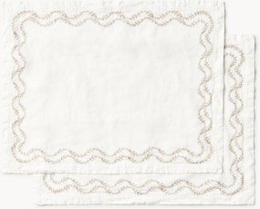 Handgeborduurde placemats Ivy van gewassen linnen, 2-delig