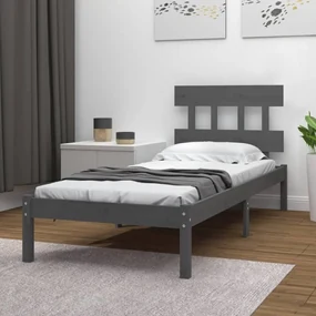 vidaXL Bedframe massief hout grijs 90x190 cm 3FT6 Single