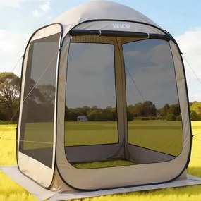 VEVOR Campingtent, 182,88 x 182,88 x 219,4 cm, feesttent voor 4-6 personen, pop-up tent met draagtas, gaaswanden en haringen, voor tuin, terras en buitenactiviteiten, beige