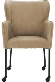 Goossens Excellent Eetkamerstoel Leogang bruin leer met armleuning en met wielenZwart skater wiel met zwarte kap, elegant chic