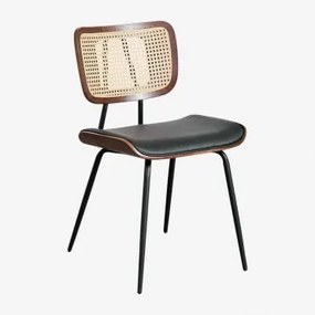 Set Van 4 Eetkamerstoelen In Hout, Rotan En Kunstleer Raysa Donker Hout & Kunstleren Zwart - Sklum