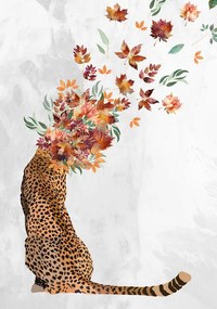 Ilustratie Cheetah Autumn Leaves Head, Sarah Manovski, (26.7 x 40 cm)