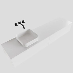 Zaro Lagom volledig naadloos solid surface onderkast met topblad 190cm mat wit met 2 lades Push tot open. Compleet met solid surface opzetkom met 0 kraangat(en)