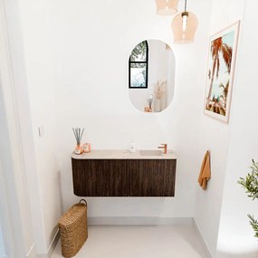 Mondiaz Joya DLux 100cm toiletmeubel ronding links walnut met wastafel faye rechts 1 kraangat frappe