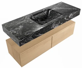 Mondiaz Alan DLux badmeubel 130cm washed oak 2 lades met wastafel lava midden 1 kraangat