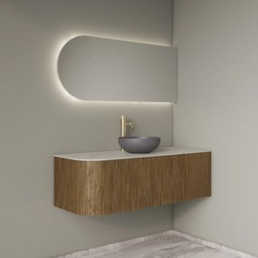 Gliss Design Alluro badmeubel ribbelfront met ronding links 120cm castle brown en wit marmer toppaneel