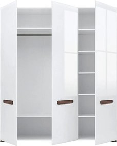 Kledingkast Serveso 117, Glanzend wit, Wit, Wengé, 210x180x57cm, 146 kg, Kledingkast deuren: Met scharnieren, Aantal planken: 7, Aantal planken: 7