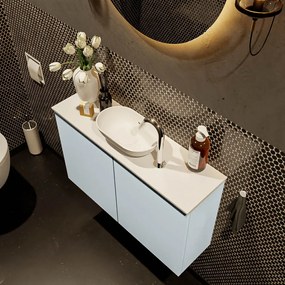 Mondiaz Fowy toiletmeubel 80cm clay met witte waskom midden en kraangat