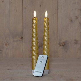 Anna's Collection - Led gedraaide dinerkaars - goud - H 23cm - set van 2 stuks - met afstandsbediening