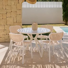 Ronde Tafelset Ø100 Cm In Aluminium Valerie En 4 Stapelbare Tuinstoelen In Polypropyleen Omara Glaciale Wit - Sklum