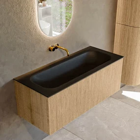 Mondiaz Kurve 110cm badmeubel oak met 1 lade en wastafel big medium midden zonder kraangat urban