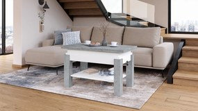 BRAVO beton / wit – uitschuifbare en in hoogte verstelbare salontafel, tafel met plank