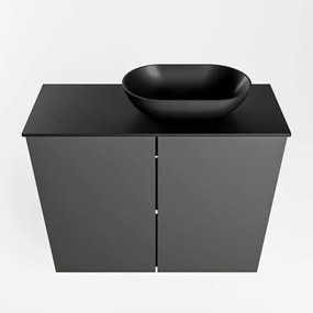 Mondiaz Fowy toiletmeubel 60cm dark grey met zwarte waskom rechts zonder kraangat