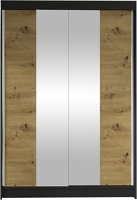 Kledingkast Closico 148, Artisan eiken, Zwart, 200x120x58cm, 98 kg, Kledingkast deuren: Schuivend, Aantal planken: 5, Aantal planken: 5