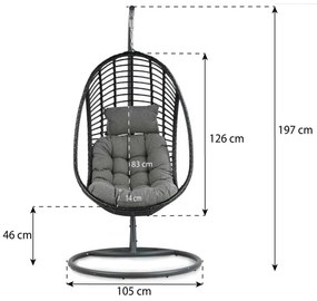 Coco Vedella Hangstoel Wicker/Aluminium Zwart